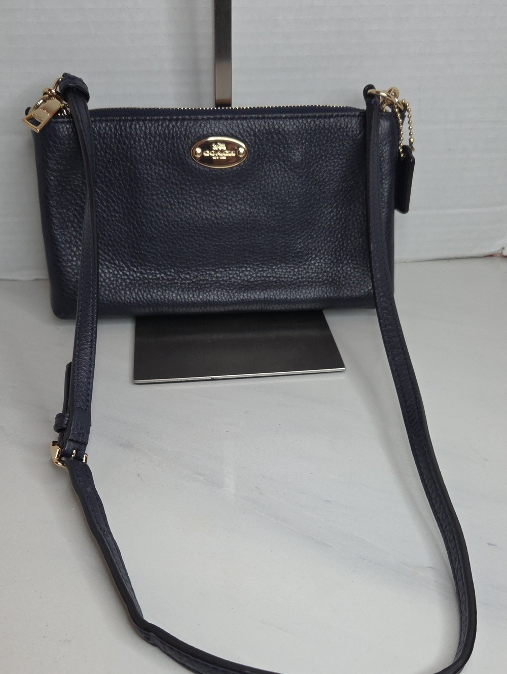 Coach Pebbled Leather Crossbody - Navy with Gold Hardware